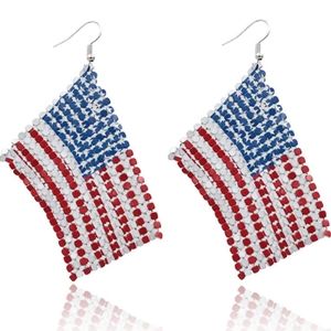 Patriotic Red White & Blue American Mesh Flag 4th of July Drop Earrings